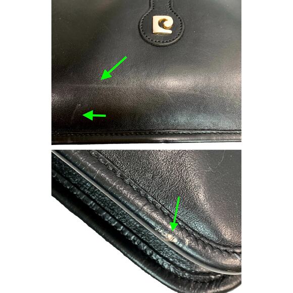 70s MOD Pierre Cardin Black Leather Shoulder Bag Gold Logo & Chain - Picture 10 of 10